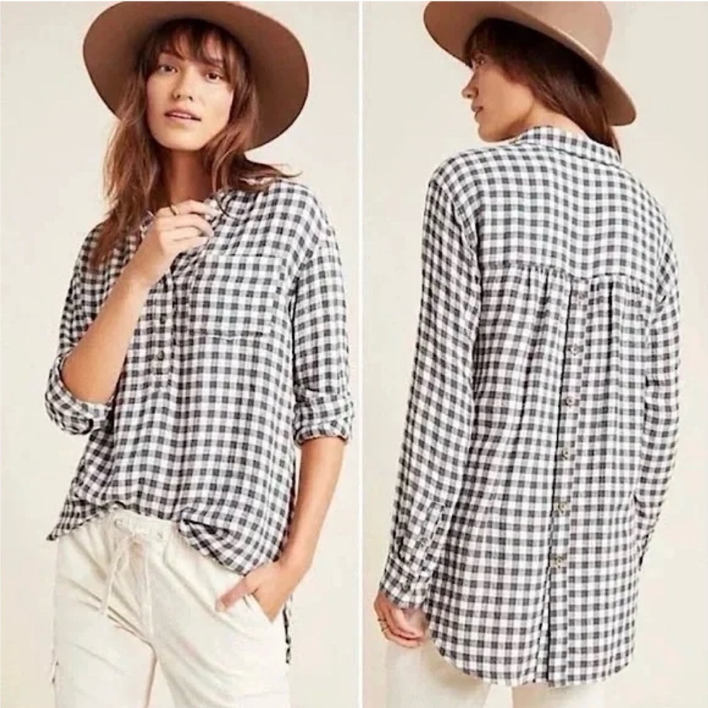 Anthropologie Black & White Gingham Button-Down Top Women’s XS